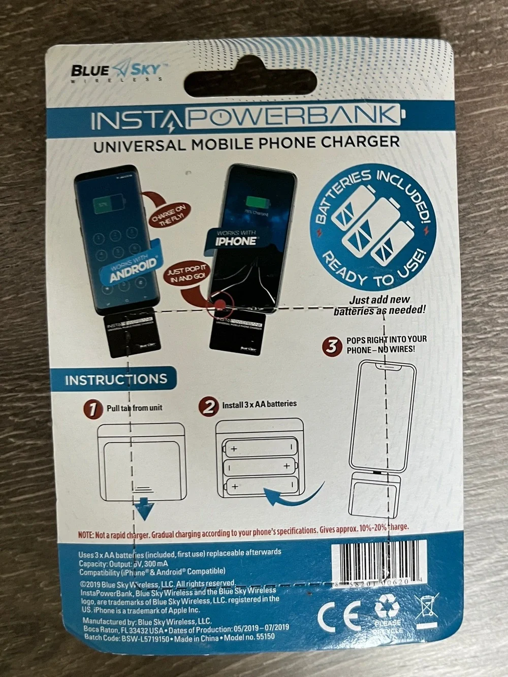 Blue Sky InstaPowerBank Universal Mobile Phone Charger - Black